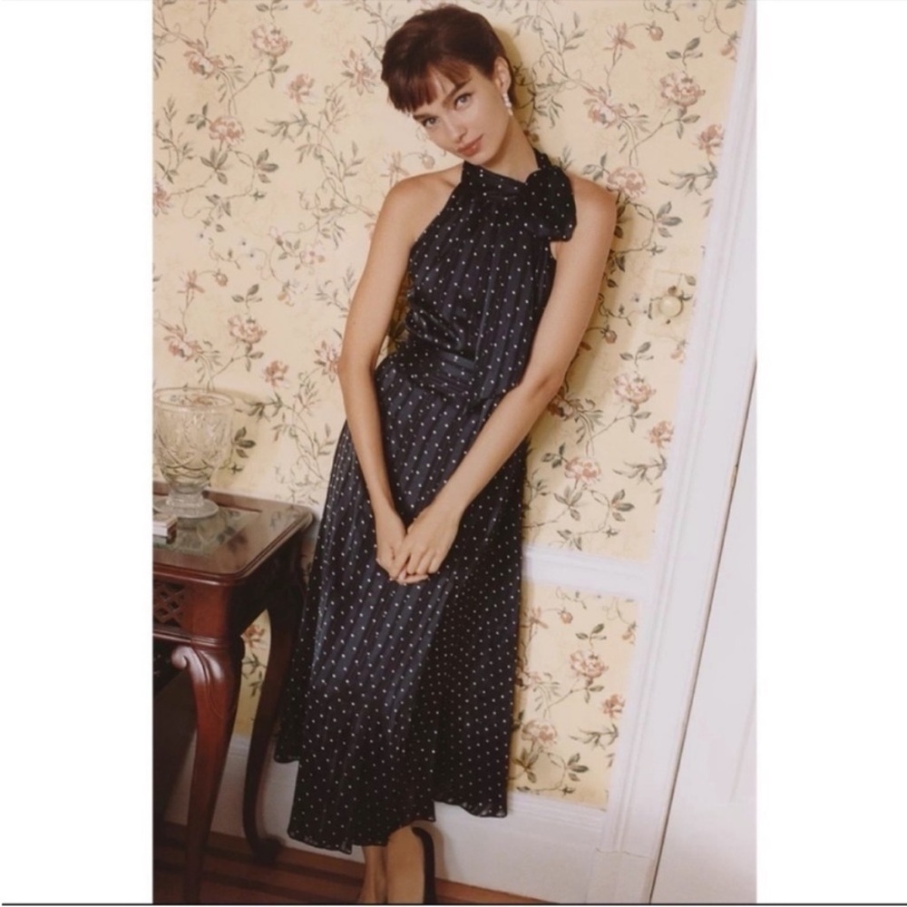 Anthropologie Sachin & Babi Black Polka Dot Halter Midi Dress Size 12 NWT - Picture 4 of 6